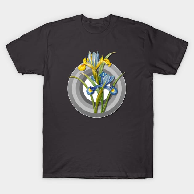 Vintage Floral Spanish Iris Botanical on Paper Geometric Shield T-Shirt by Holy Rock Design